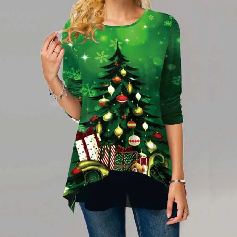 

Christmas Shirt Women T-shirt Santa Claus Print Xmas Long Sleeve Happy Tops Tee Shirt Winter Female Roupas Feminina