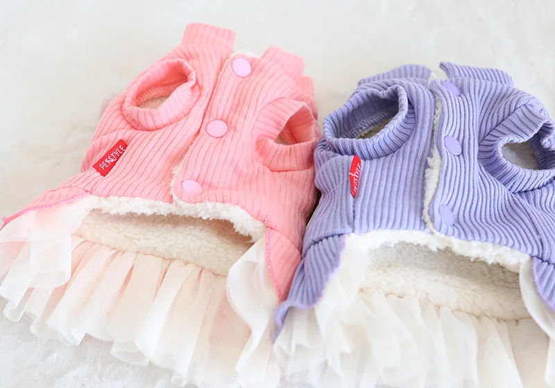 Полосатое Цветочное платье для собак кружевная хлопковая одежда зимняя теплая