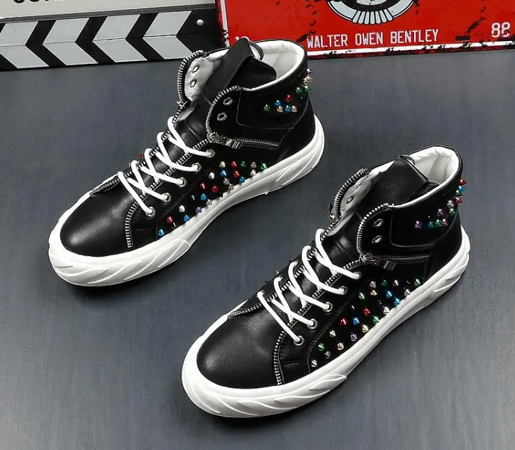 2019 Men's Designer street Trendy Punk hip-hop colour rivets Loafers Platform Casual Flats Shoes Male Dress Wedding Prom shoes | Обувь