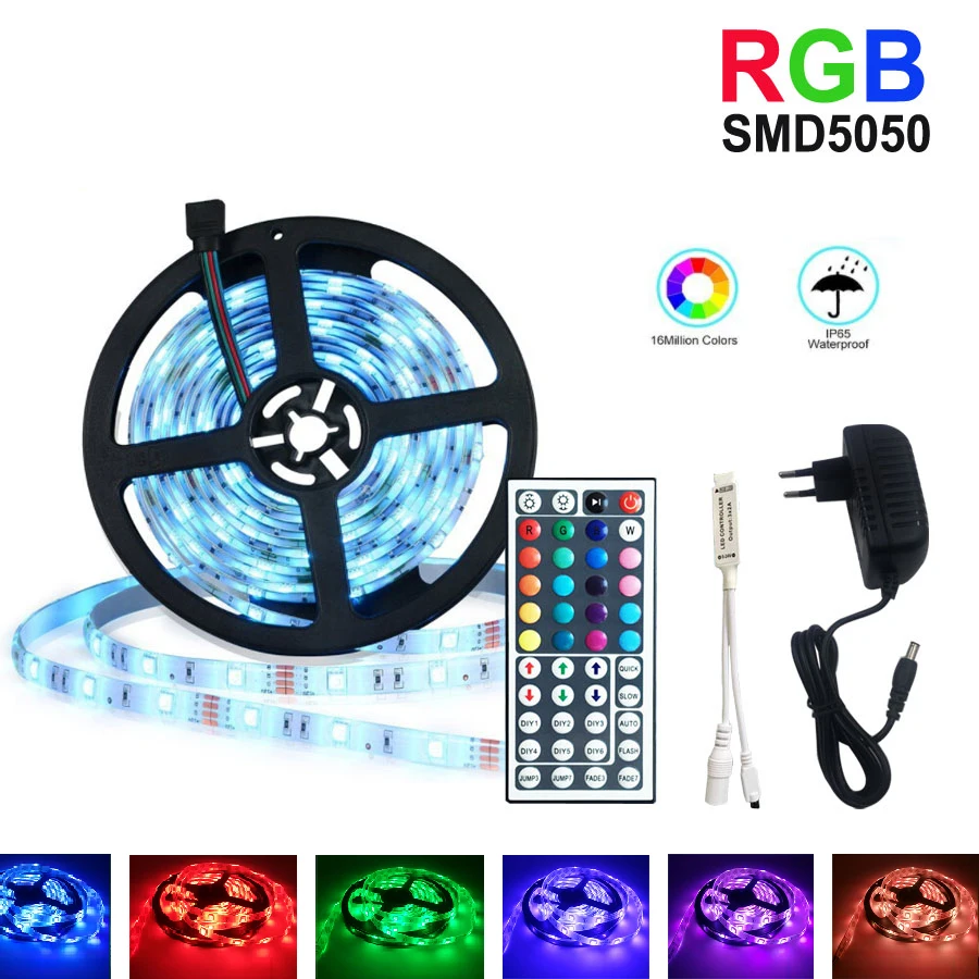 5 м RGB Светодиодная лента освещения DC12V адаптер питания 5050 SMD Диодная