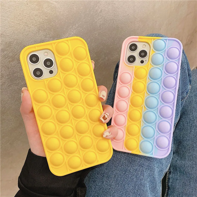 

Fashion Rainbow Silicone Phone Case For iPhone 12 11 Pro XS Max Mini XR 7 8 SE 2020 Plus Cover Reliver Stress Pop Bubble Cases