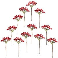 diy golden leaves simulation artificial berries branch for picking holly living room plastic holiday decoration red berry bundle