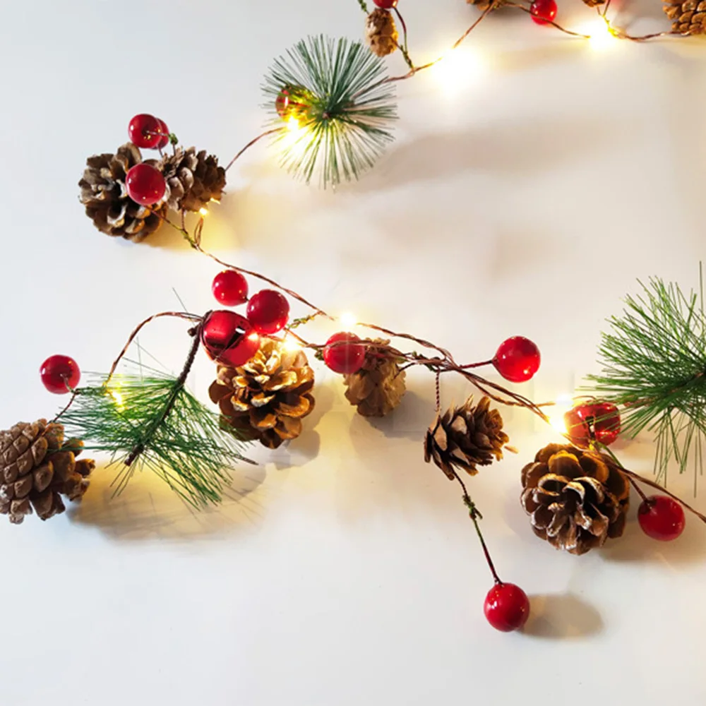 Красная ягода Рождественская гирлянда светодиодный медный Сказочный свет шишка