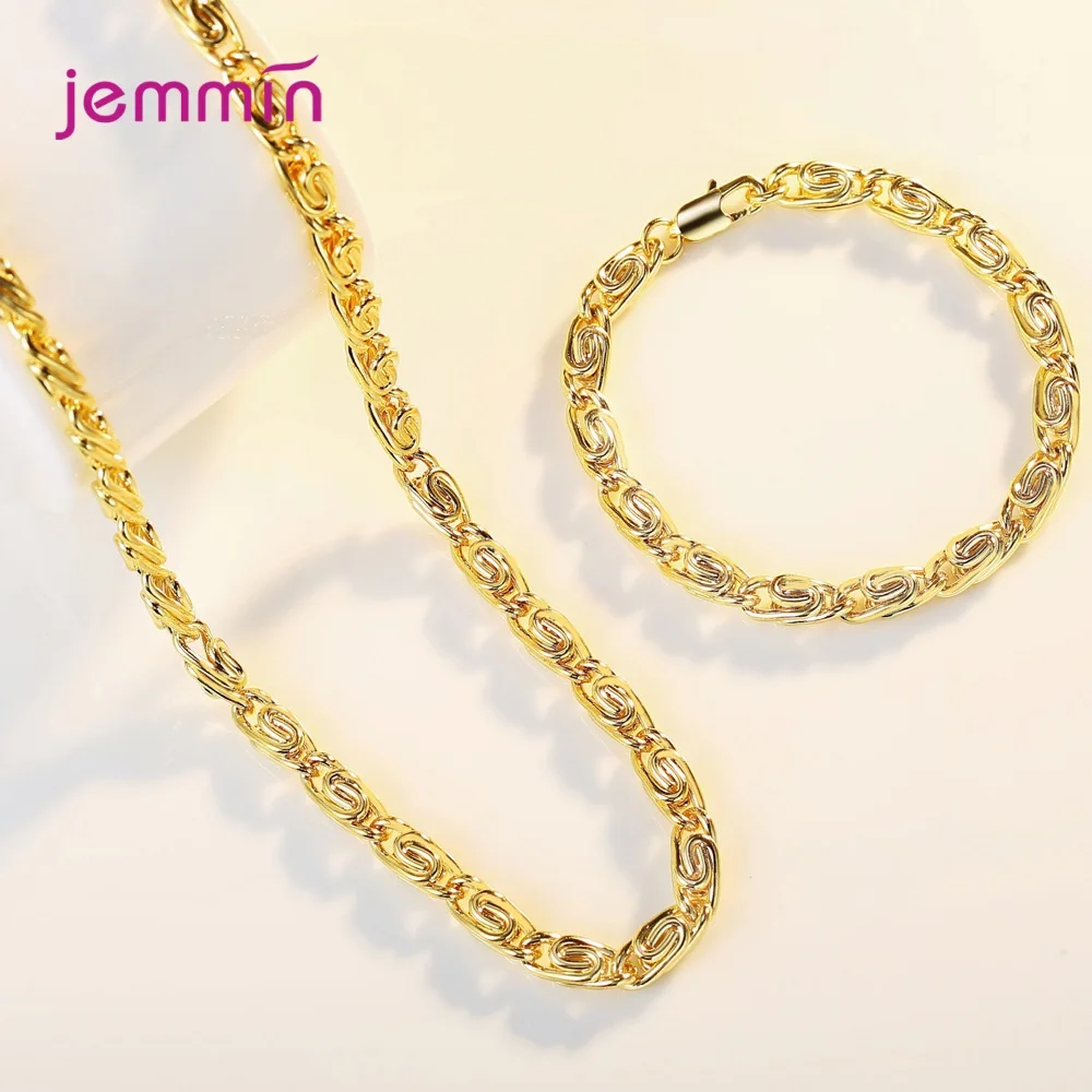 

Nice Valentines Birthday Gift Jewelry Sets for Boyfriend Girlfriend Unisex 18KGF Heavy Chain Bracelet Necklace Hip Hop Set