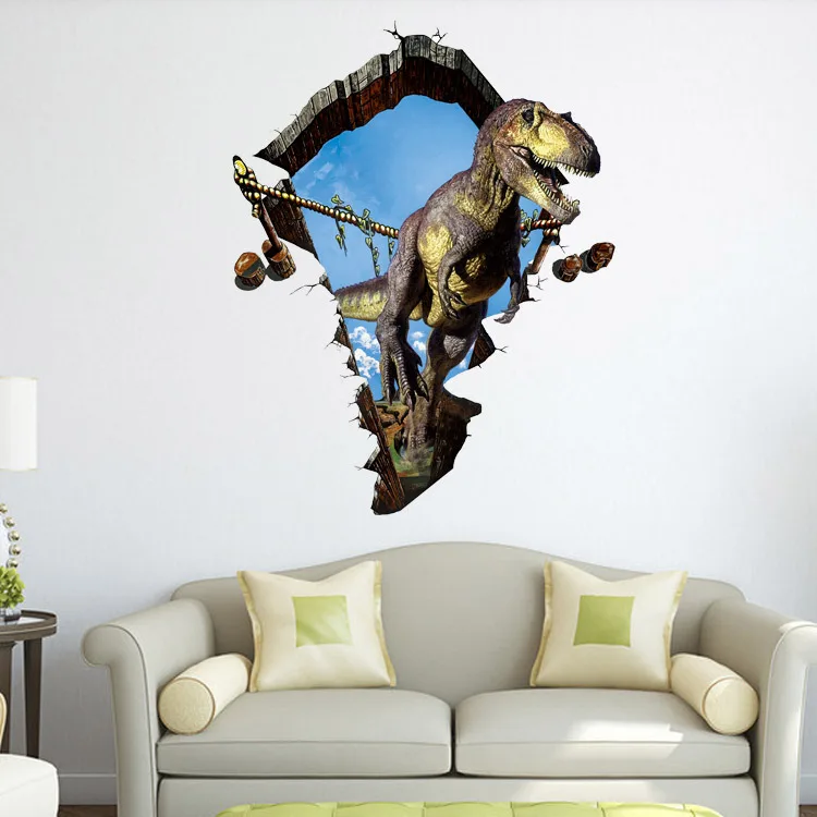 

Creative dinosaur cartoon wall stickers with 3D hole breaking effect removable