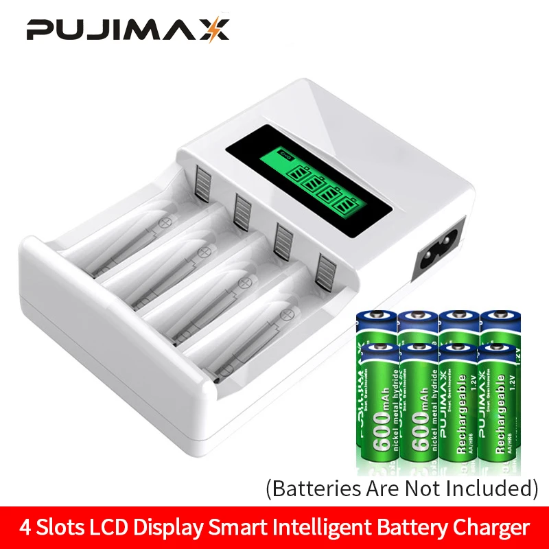 PUJIMAX lcd-004 ЖК-дисплей с 4 слотами умное интеллектуальное зарядное устройство для аккумуляторов AA/AAA NiCd NiMh