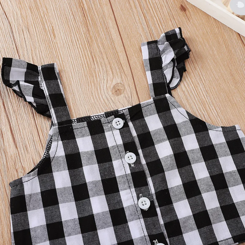 Комбинезоны для младенцев 2 шт. однобортные топы в клетку на лямках Милая Черная