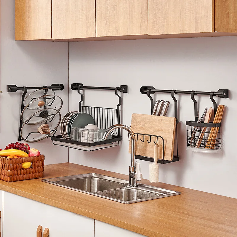 

Настенный стеллаж для хранения специй, органайзер для палочек и вилок, коробка, держатель для тарелок, настенные полки для хранения, кухонны...