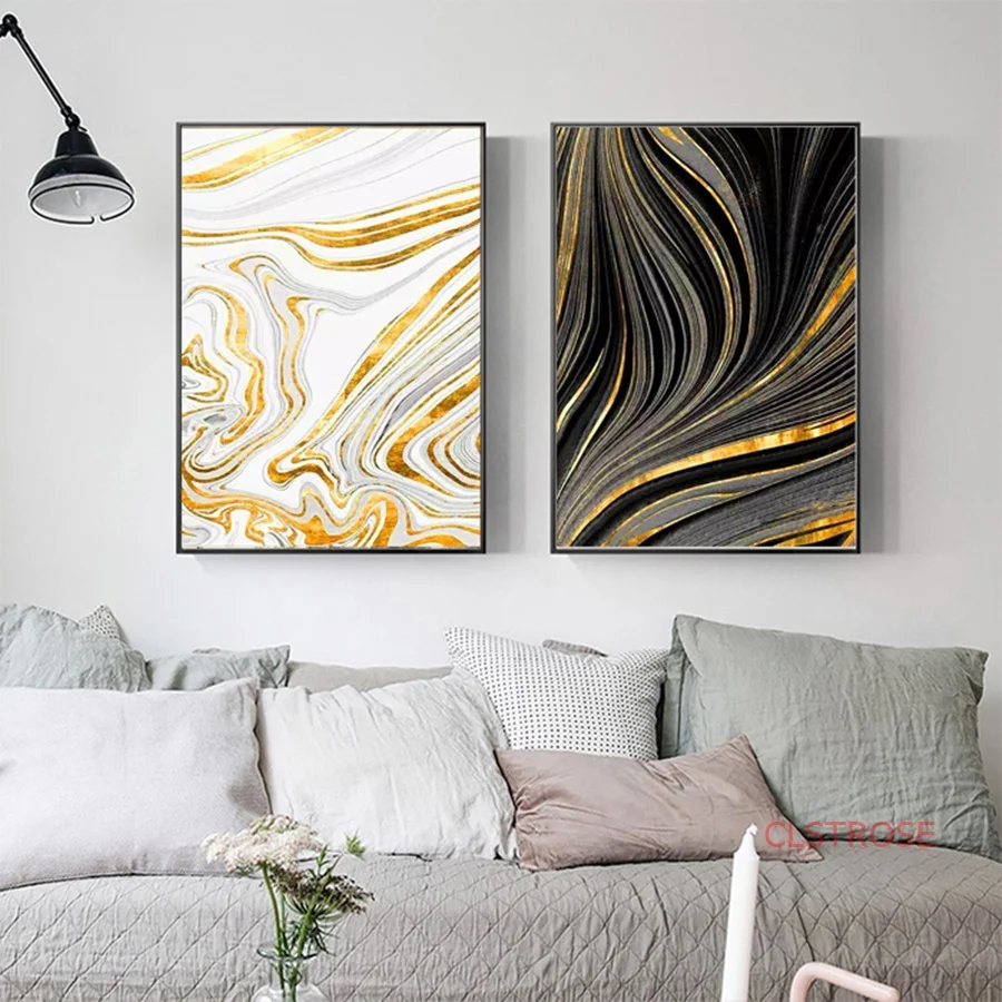 Скандинавский минималистичный художественный постер абстрактные золотые линии