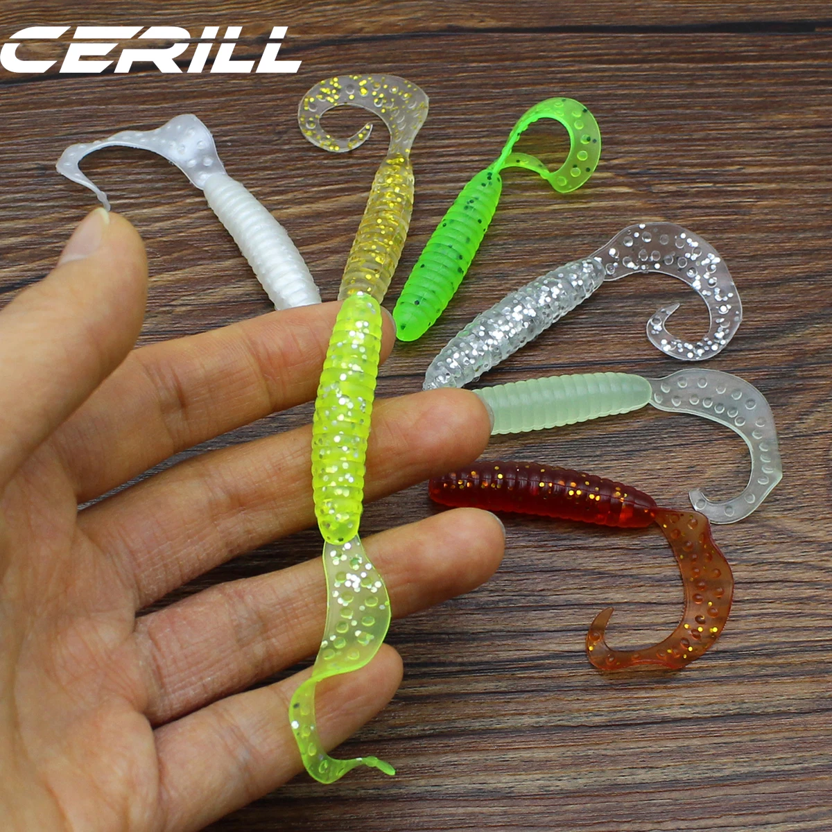 

Lot 20 Cerill 6.5 cm Jig Wobblers Luminous Worm Bait Carp Soft Fishing Lure Silicone Artificial Baits Bass Tackle Swimbait Tail