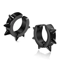 punk black six rivets hoop earring for men non pierced jewelry fake earrings pendientes hombre kpop accessories wholesale