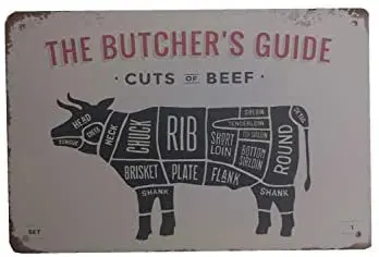 

Metal Wall Sign The Butcher's Guide Butcher Shop Slaughterhouse Wall Decoration Retro Metal Plate Can Be Customized 8X12 Inches