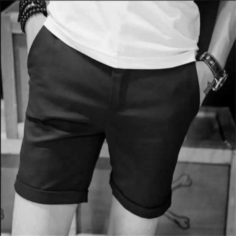 Men's Shorts Casual Suit Shorts Summer New Black European Style Ultra Short Curling Leg Slim Fashion Men's Pants