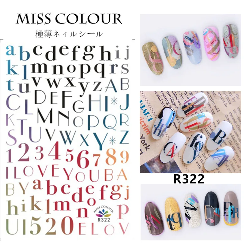

Newest Colorful English Letter Design 3D Self Adhesive DIY Decal Decoration Tip Nail Art Sticker R322