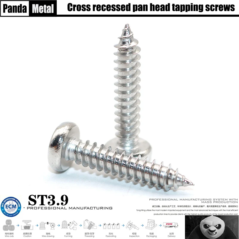 

304/316 stainless steel cross recessed pan head tapping screw GB845 screw DIN7981 specification ST3.9