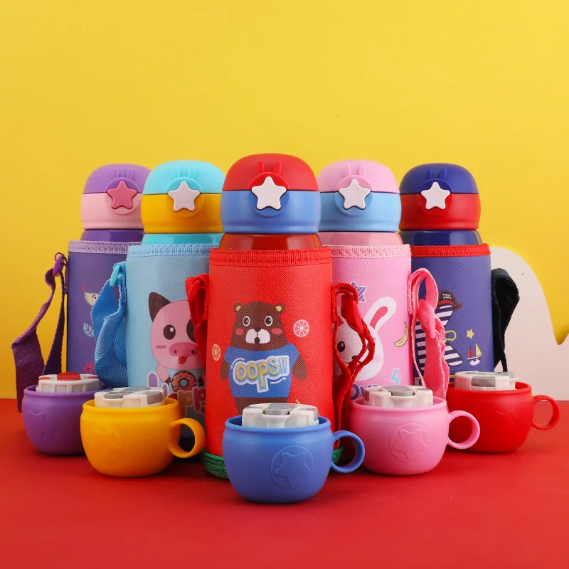 en Ucuz Yaratıcı Karikatür çift Katmanlı çocuk Yalıtım Su şişesi Karikatür öğrenci Sırt çantası Taşınabilir Saman Su Bardağı