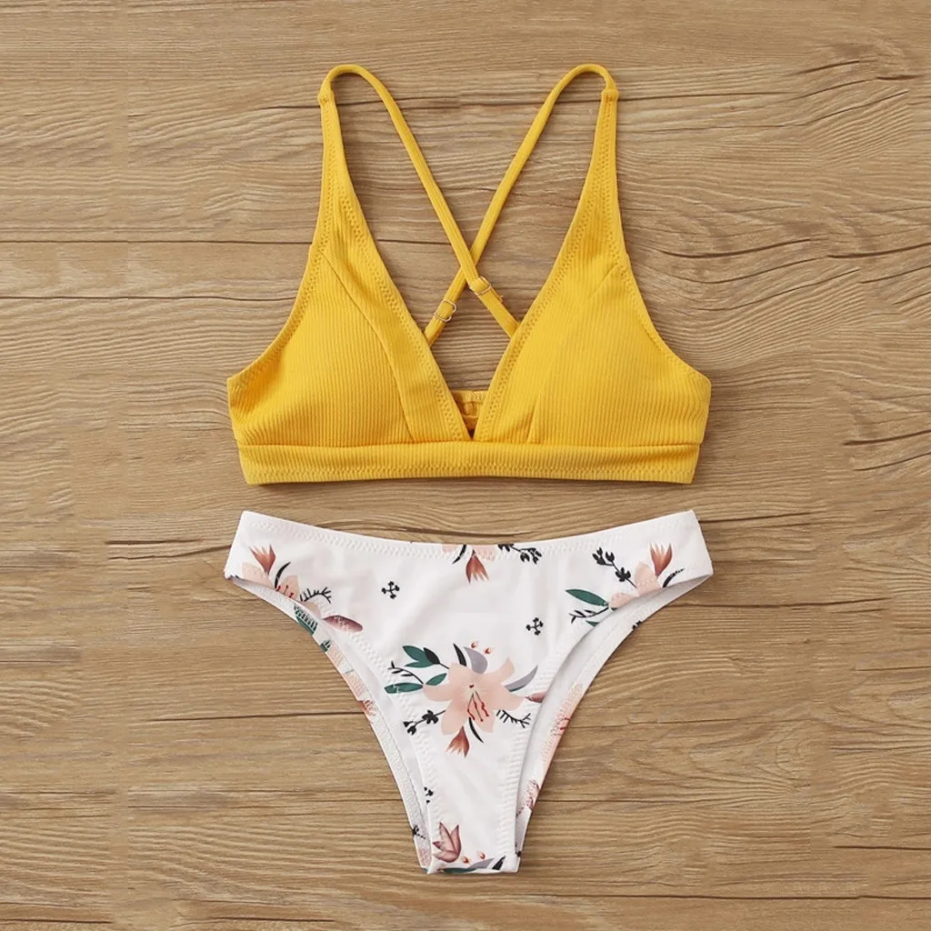 Бикини 2020 Женский комплект из двух предметов с принтом бюстгальтер пуш-ап