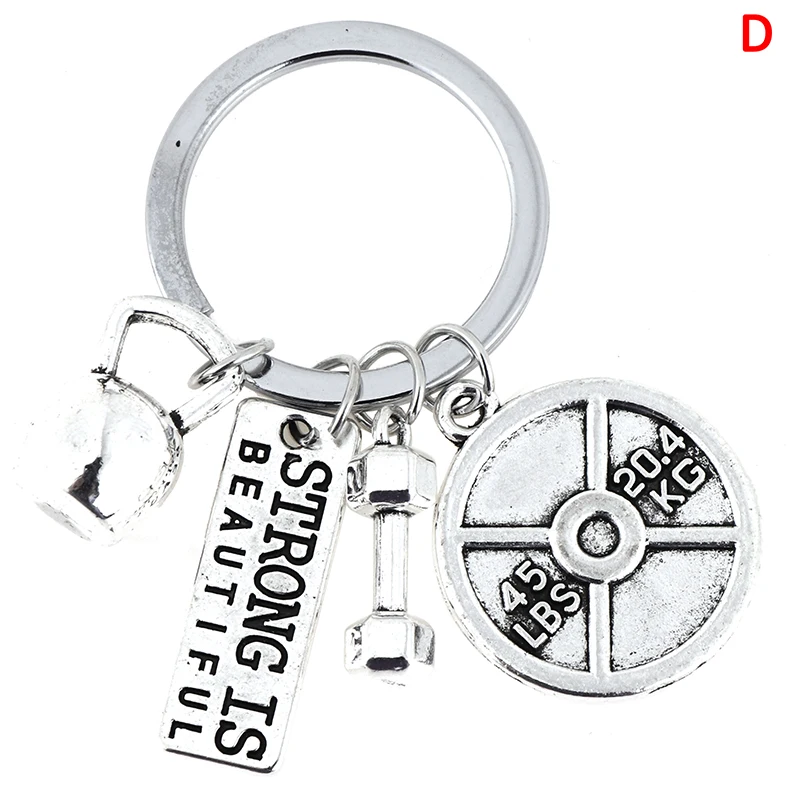 

1pc Strength Sports Barbell Dumbbell Charm Weight Fitness With Words Gym Crossfit Keyring Keychain Gifts For Man