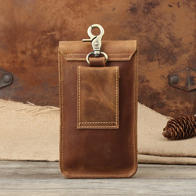 Поясная сумка для мужчин поясная из натуральной кожи Crazy Horse мобильный телефон с