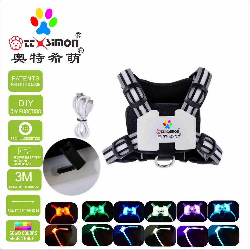 

CC Simon Dogled LED DOG HARNESS waterproof charging dog accessories for large Reflective Harness for Dogs
