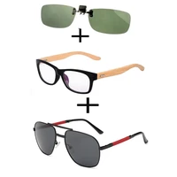 3pcs comfortable wooden squared frame reading glasses for men women alloy polarized sunglasses pillot sunglasses clip