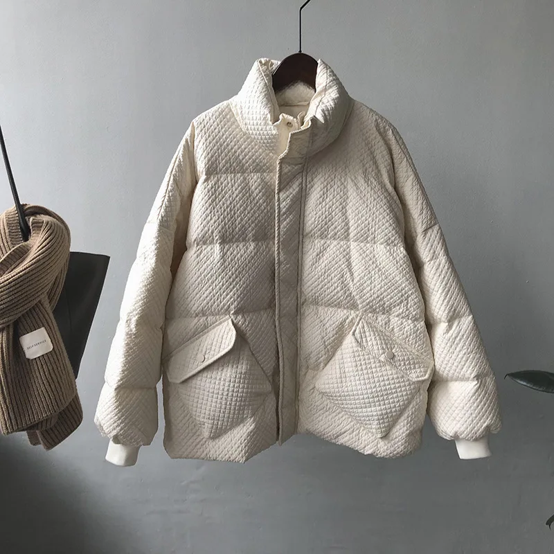 

Winter Women Thick Down Jacket 2021 Winter Stand Collar Raglan Sleeve white duck down down jacket Winter Warm puffer jacket