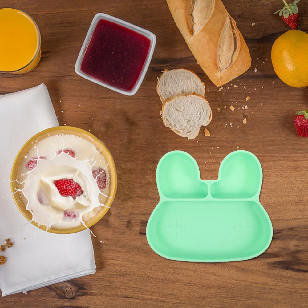 

1pc Children Silicone Feeding Plate Non-slip Sucker Divided Plate Food Plate