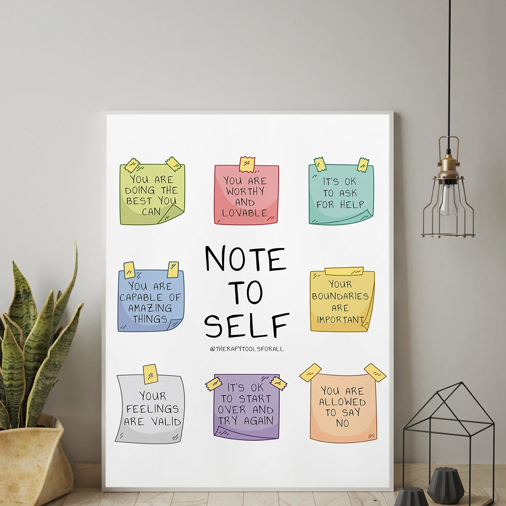 

Note to Self Mental Health Poster Print Inspiring Quote Canvas Painting Nordic Wall Pictures for Living Room Home Decor No Frame