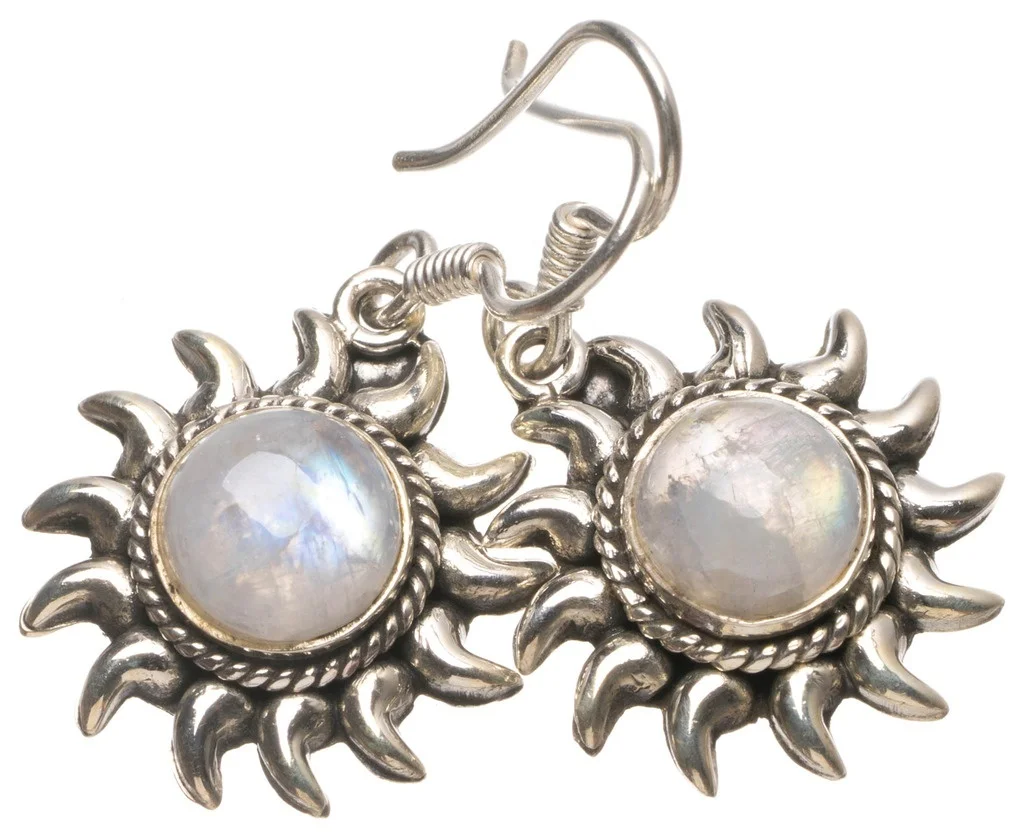 Винтажные серьги ручной работы с натуральным радужным лунным камнем 925 пробы