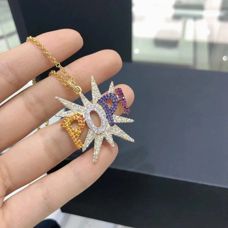 

Ожерелье женское асимметричное, Брендовое ожерелье с подвеской в виде поп-букв желтого и золотого цвета, регулируемая цепочка с кубическим ...