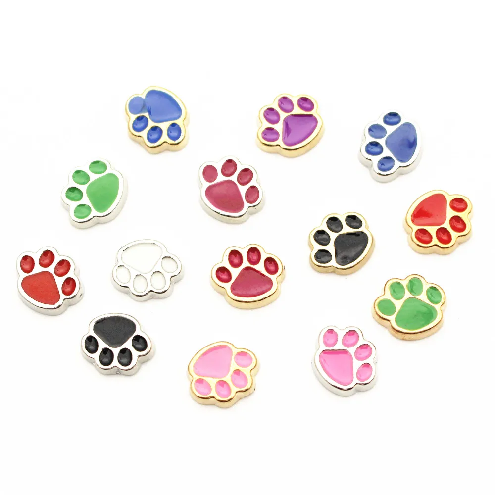 Новое поступление 10 шт./лот золотой серебряный шарм Собачья лапа с плавающими