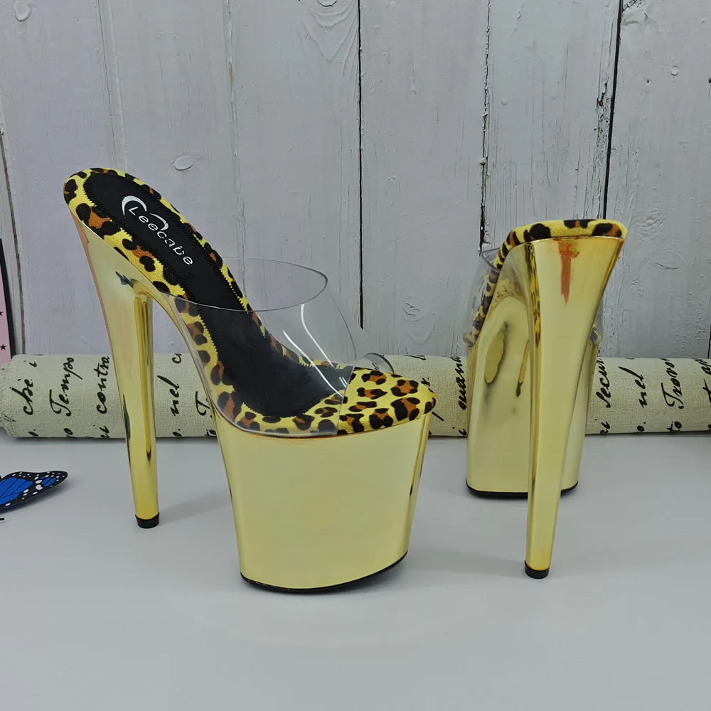 Leecabe  Shinny Golden style high heel sandals 20cm/8inch  sexy model shoes pole dance shoes