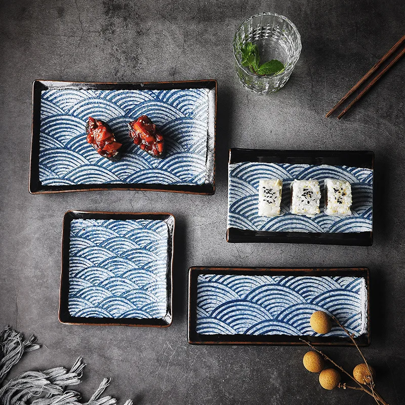 

Japanese Tableware Ceramic Sushi Plate Rectangular Creative Sashimi Plate Dessert Plate Dessert Plate Household Flat Plate