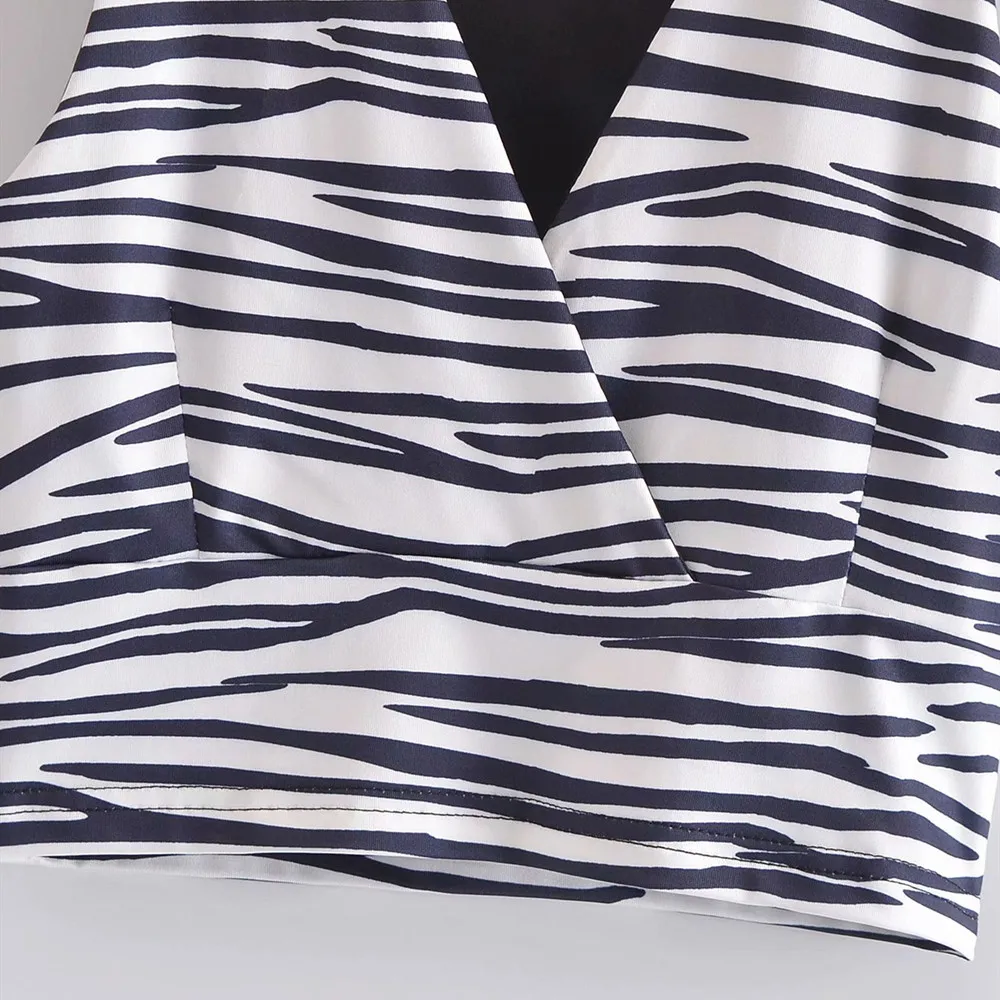 

2021 Hot sales Zebra print V-neck vest top sexy off-the-shoulder crop tops