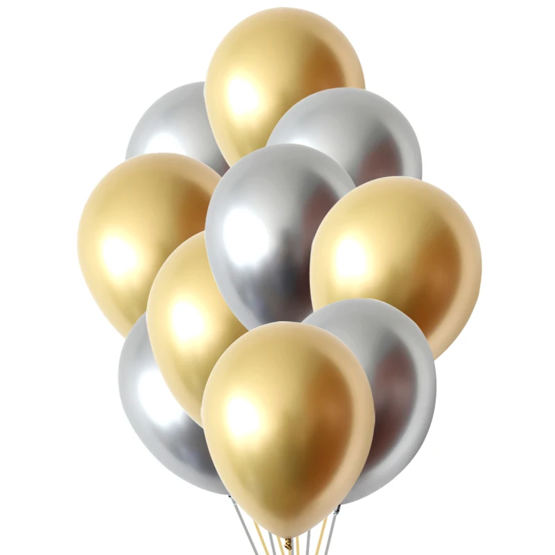 Gold Silver 10 шт. 12 дюймов металлические хромированные латексные воздушные шары для свадьбы, Рождества, дня рождения, вечеринки, металлические воздушные шары, воздушные шары для детского душа, декоративные шары - Цвет: Gold Silver