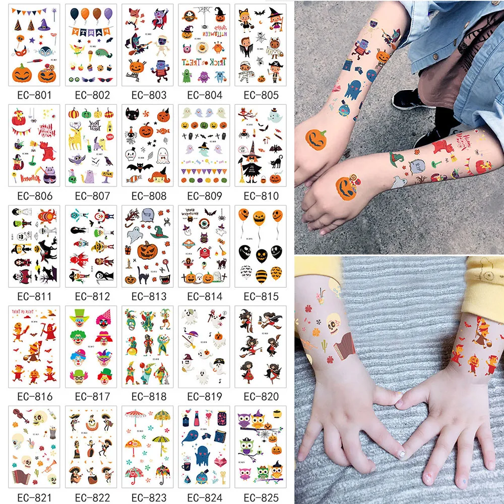 Мультяшная татуировка на Хэллоуин для детей поддельные татуировки боди арт