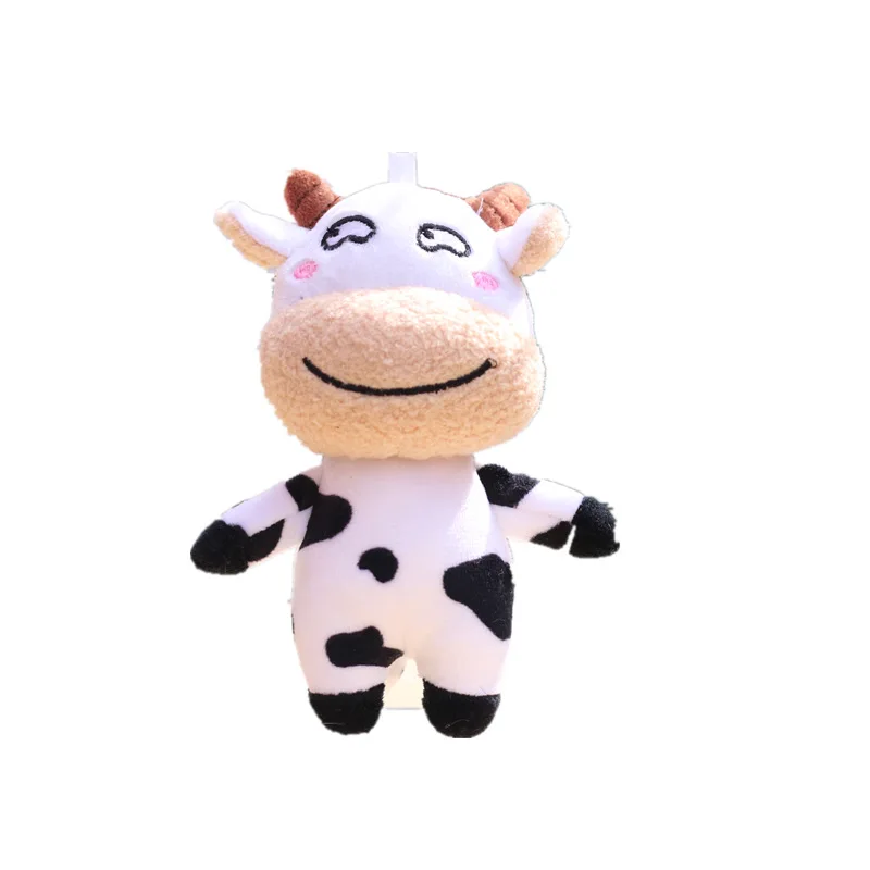

2021 New Cow Plush Keychain Lucky Happy 12cm Dairy Fur Car Key Chain Boy Girl Pendant Keyring Mini Gifts