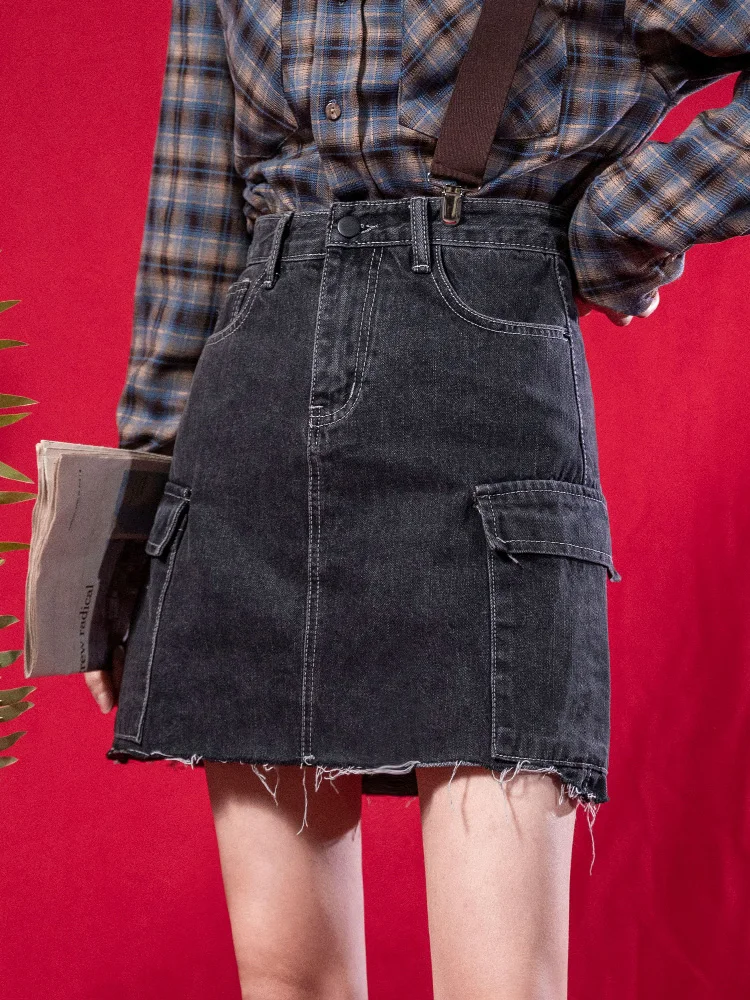 

WERUERUYU Cowboy Skirt Women 2020 Summer New Korean Version Of High Waist Jeans A Word Bag Hip Lean Hong Kong Style