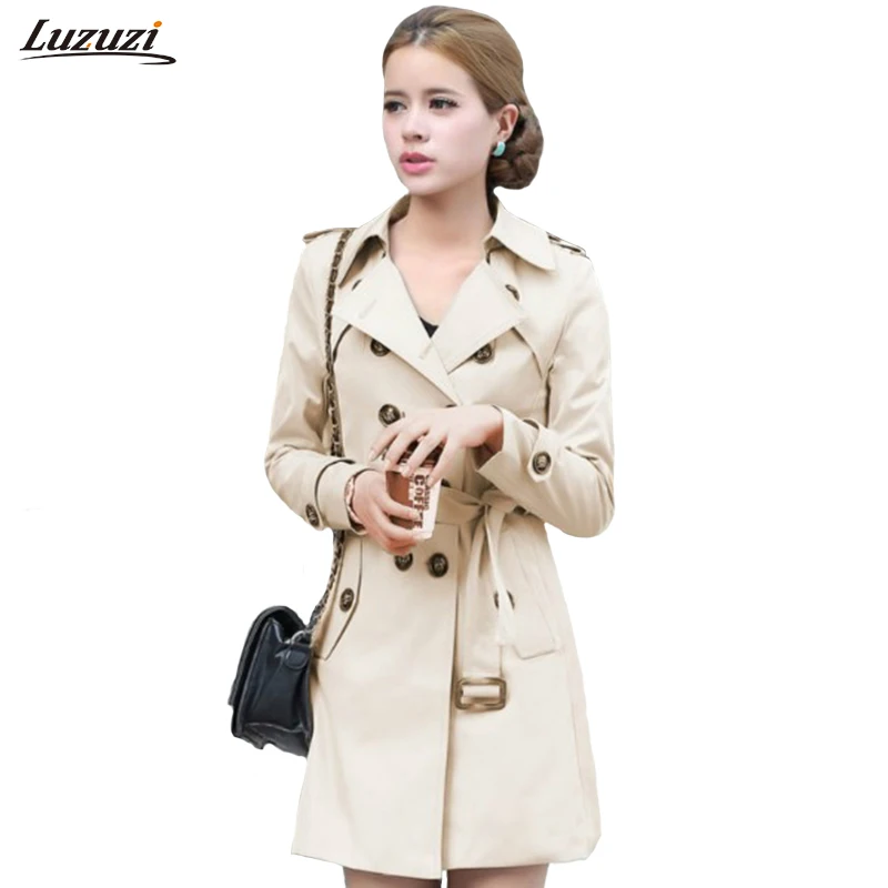 

Luzuzi Trench Coat For Women Double Breasted Belt Slim Fit Long Spring Coat Casaco Feminino Abrigos Mujer Autumn Outerwear Z505