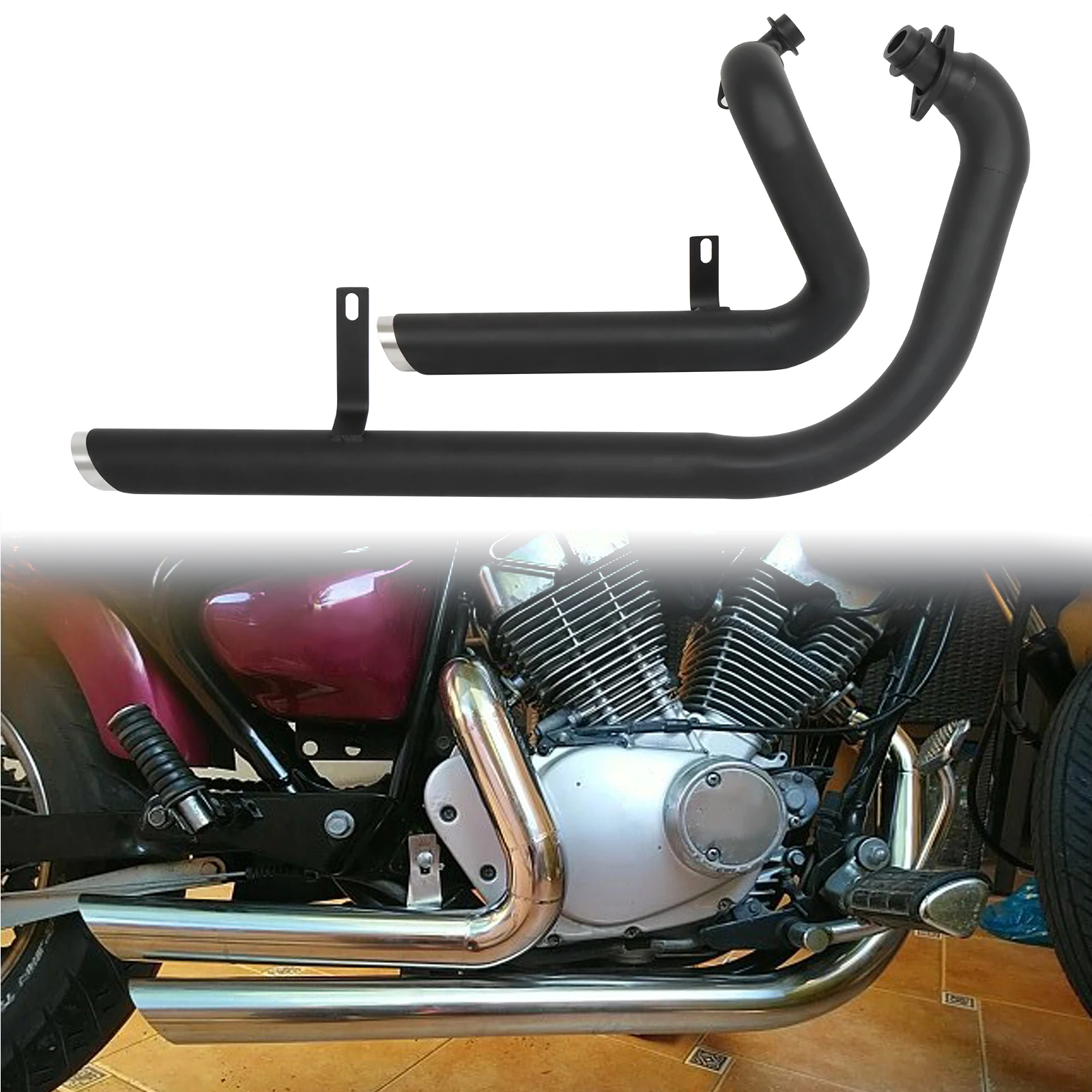 Motorcycle Full Muffler Exhaust System Pipe+Silencers Stainless For Yamaha Virago 250 XV125 125 XV 125 XV250