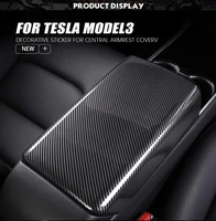 2021 model3 armrest box protective trim cover for tesla model 3 y center console decoration carbon fiber interior accessories