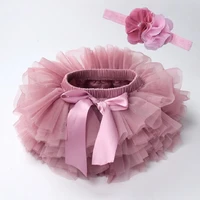 2pcs baby girls tutu skirts tulle lace bloomers newborn infant outfits girls skirts with headband flower set baby mesh bloomer