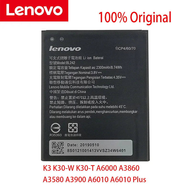 

Original BL242 Battery For Lenovo K3 VIBE C A2020 A2020a40 K30-W K30-T A6000 A3860 A3580 A3900 A6010 A6010 Plus Cellphone