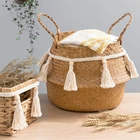 Плетеная гирлянда ручной работы из ротанга, плетеная корзина, богемное макраме, деревянные бусины, настенные украшения, украшение для дома