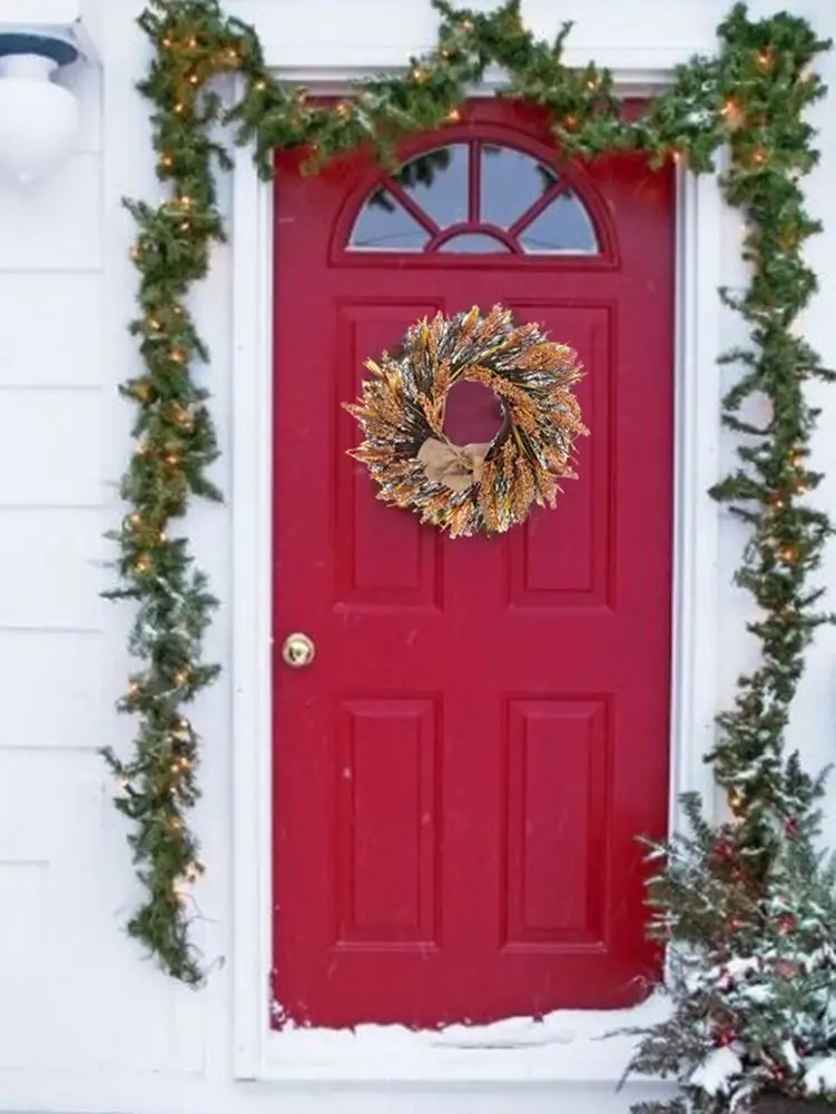 

Thanksgiving Rustic Wheat Wood Wreath Hanging Pendant Door Wall Party Wreath Hanging Decoration For Home Party