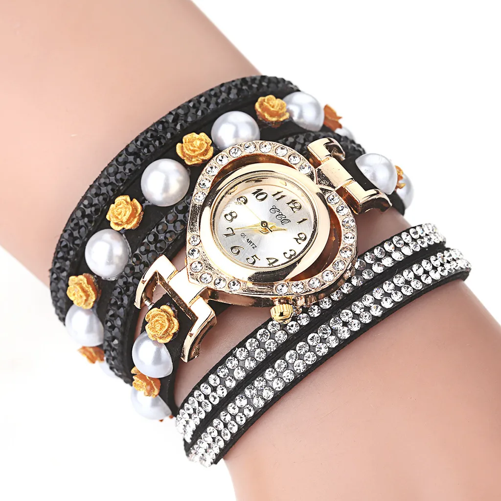 Женские высококачественные красивые винтажные блестящие часы-браслет с