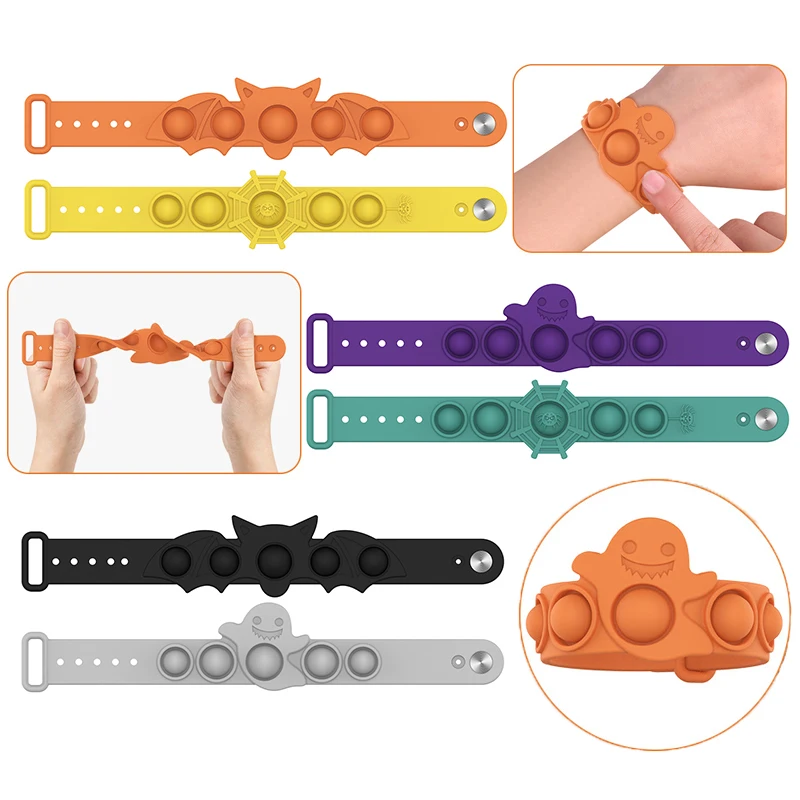

Halloween Pop Antistress Wristbands Fidget Toys Antistatic Push Bubble Sensory Game Anti Stress Bracelet Toys for Children Gift
