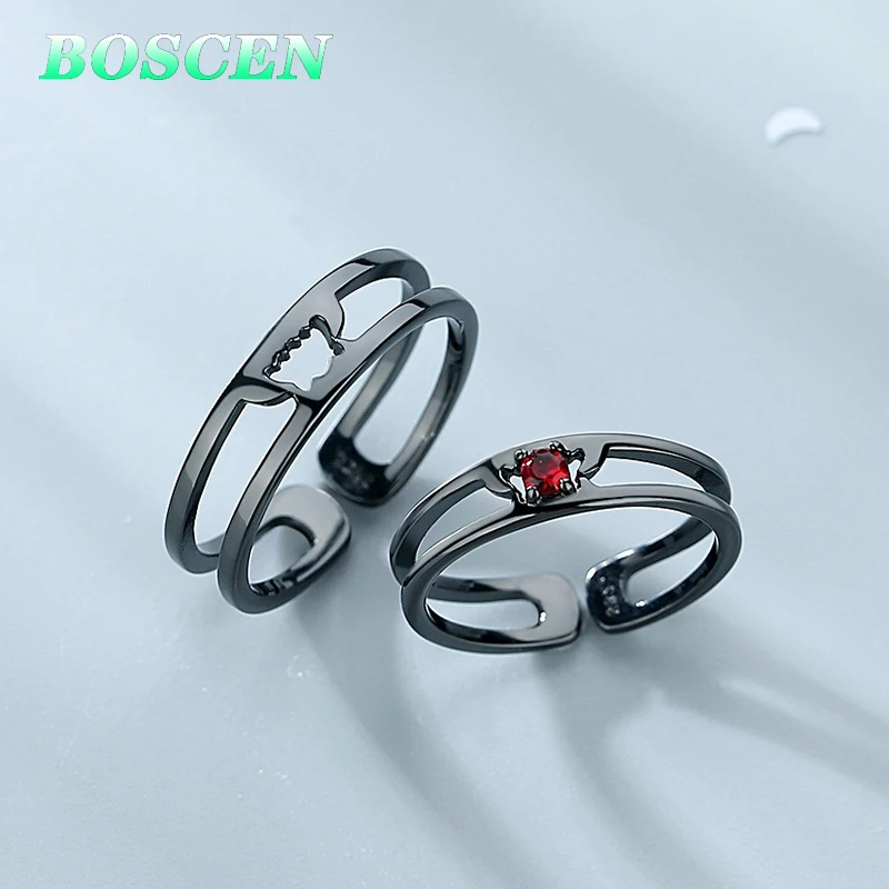 BOSCEN 925 пробы Серебряное кольцо для пары женщин мужчин девушек мальчиков подарок