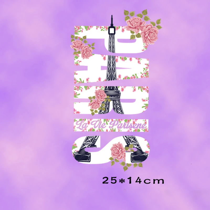 Flower Eiffel Tower Letter Heat Transfer Sticker Iron On Paris for Clothing Europe Style Thermal Stickers Diy Girls Dress | Дом и сад