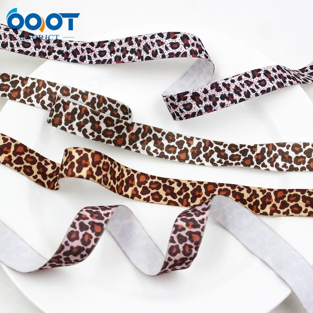 E-20421-655 10yards 5/8'' Leopard print Ribbon Elastic Foldover Elastics Stretch Hair Ties Headbands for Baby Girls Bow | Дом и сад